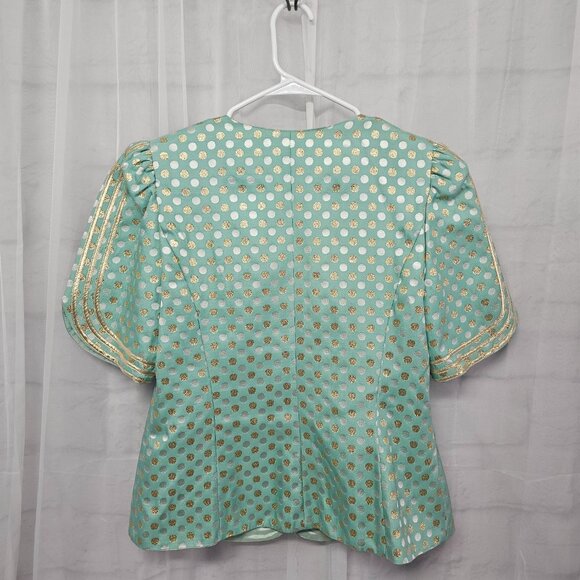 Vintage Karen Miller Shacket Jacket Green Gold Polka Dot Metallic Retro 13/14 - Picture 3 of 7